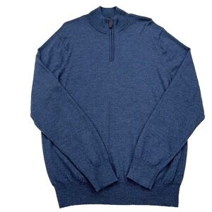 Jos A Bank‎ Traveler Merino Wool Zip Sweater XL Blue Pullover Mens